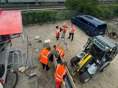 Gleisliner Sanierung Canal Control Rohrsanierung Baustelle in Berlin