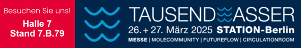 Messebanner mit Standnummer zur Tausendwasser Messe in Berlin